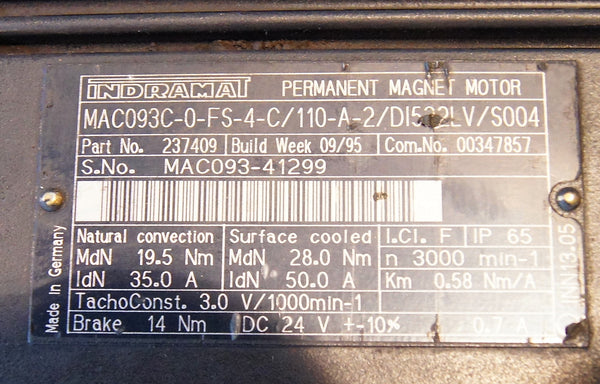 Three-phase ac servo motor MAC 093C-0-FS without donor