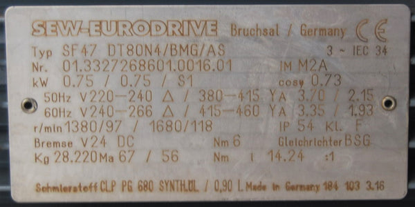 Gear motor 0,75kW 230/400V/50Hz