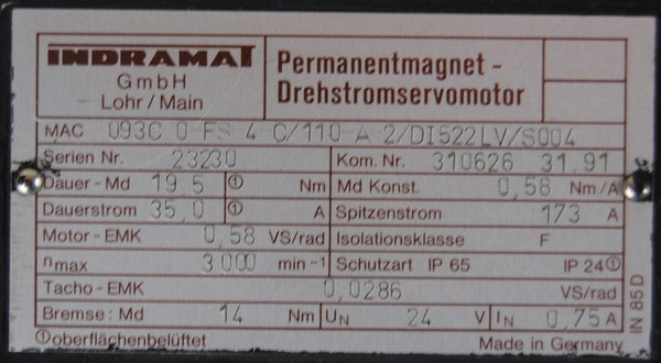 Three-phase ac servo motor MAC 093C-0-FS